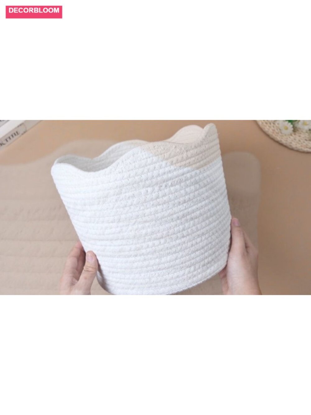 Cotton Rope Woven Storage Basket Set of 3 Scallop Edge Boho Nursery Organizer - Picture 6 of 6